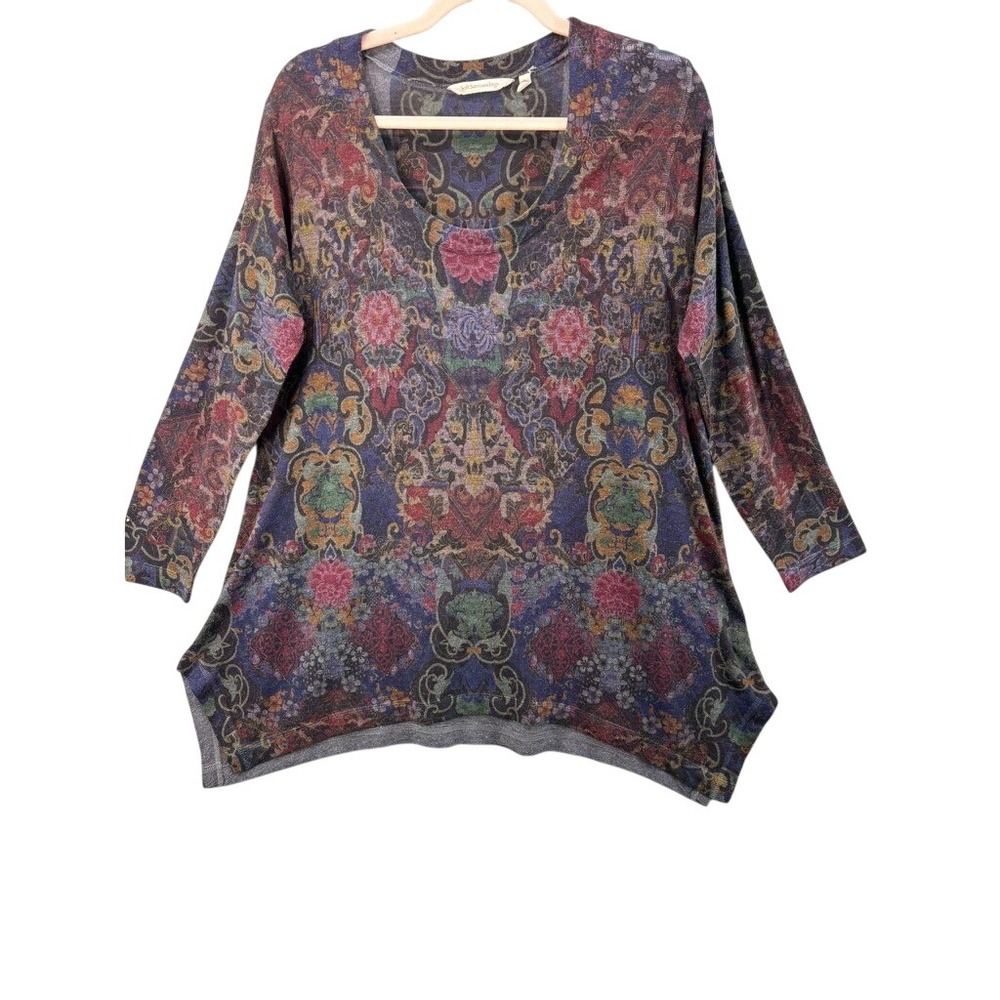 Soft Surroundings Shirt Women PL Petite Multicolor Sharkbite Paisley Knit Top